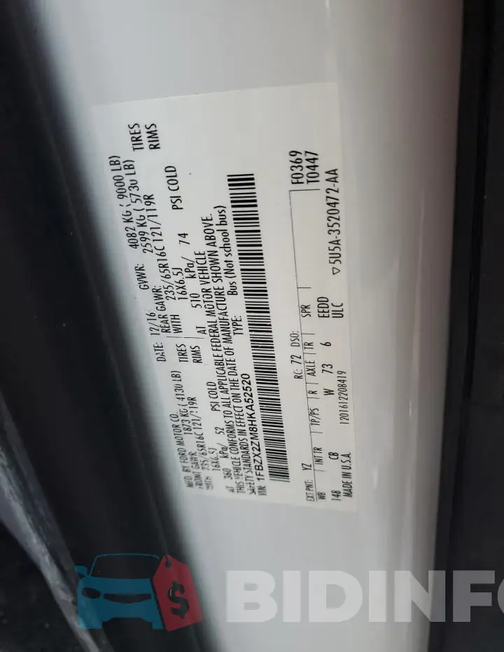 1FBZX2ZM8HKA52520 Photo# 13