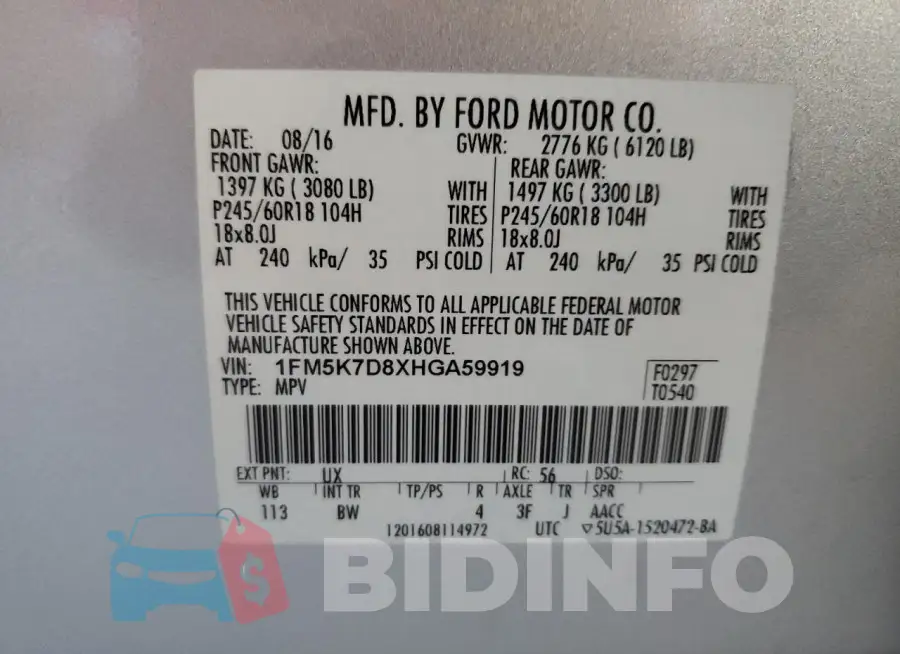 1FM5K7D8XHGA59919 Photo# 14