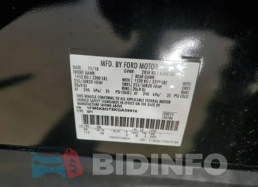 1FM5K8GT8KGA59916 Photo# 13