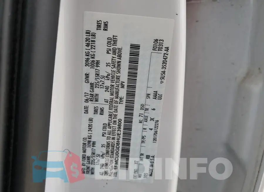 1FMCU0GD8HUE39800 Photo# 13