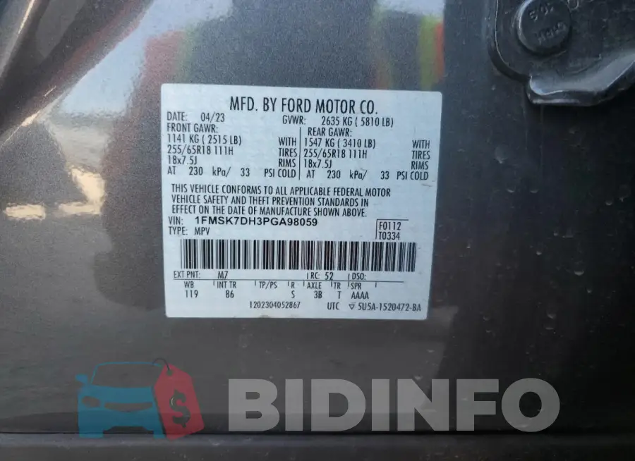 1FMSK7DH3PGA98059 Photo# 14