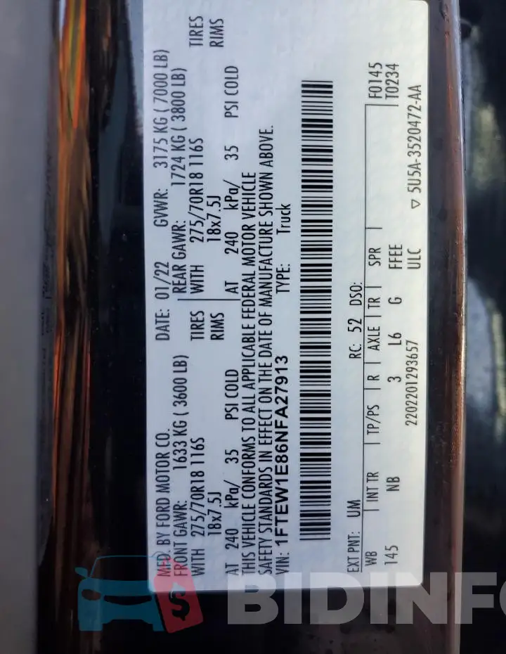 1FTEW1E86NFA27913 Photo# 13