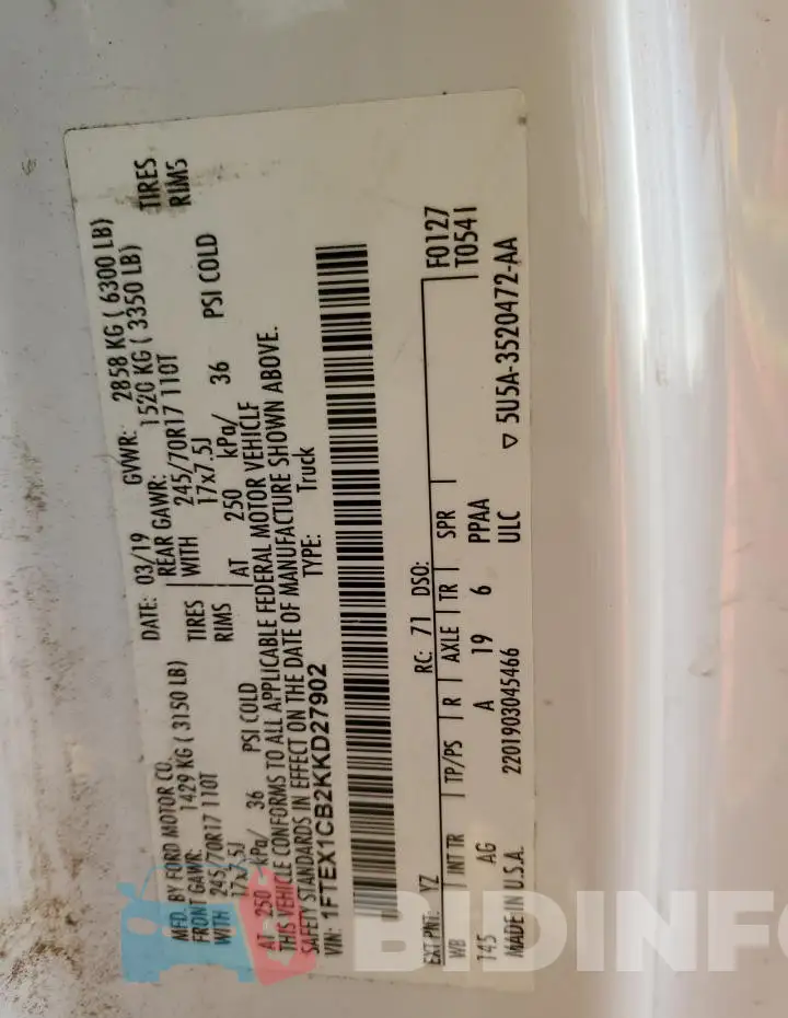 1FTEX1CB2KKD27902 Photo# 13
