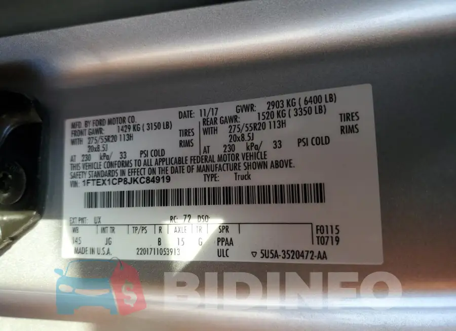 1FTEX1CP8JKC84919 Photo# 12