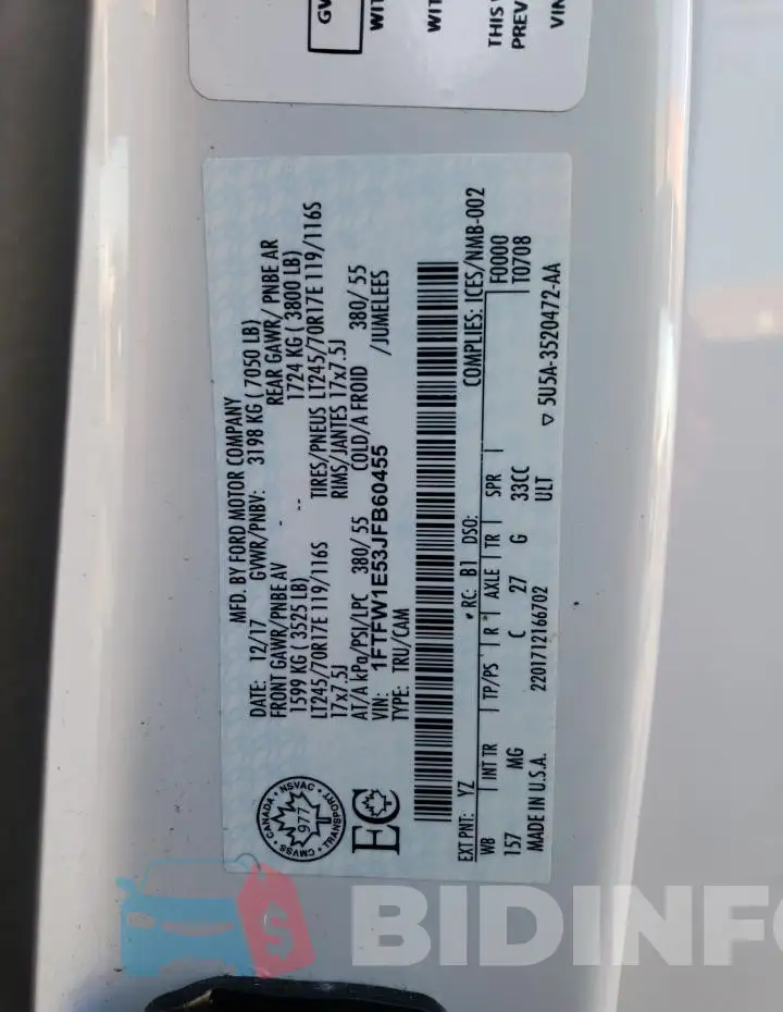 1FTFW1E53JFB60455 Photo# 12