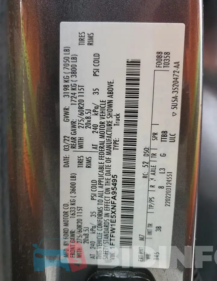1FTFW1E5XNFA95495 Photo# 12