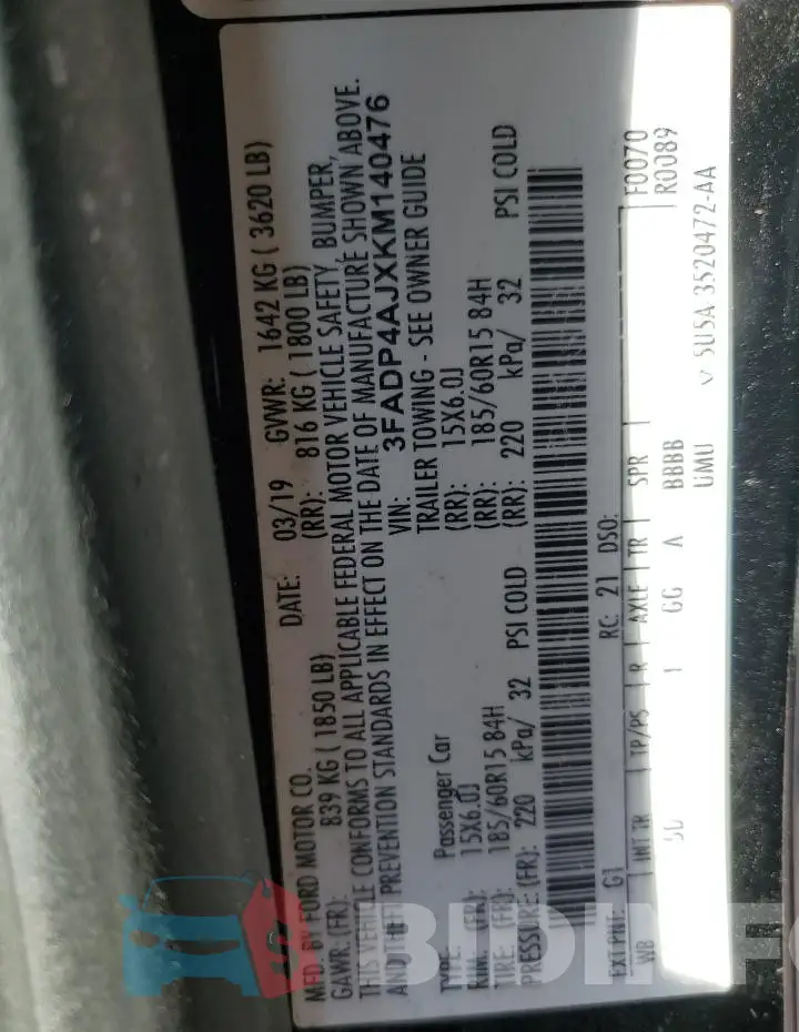 3FADP4AJXKM140476 Photo# 12
