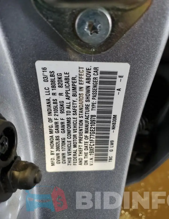 19XFC1F77GE210978 Photo# 13