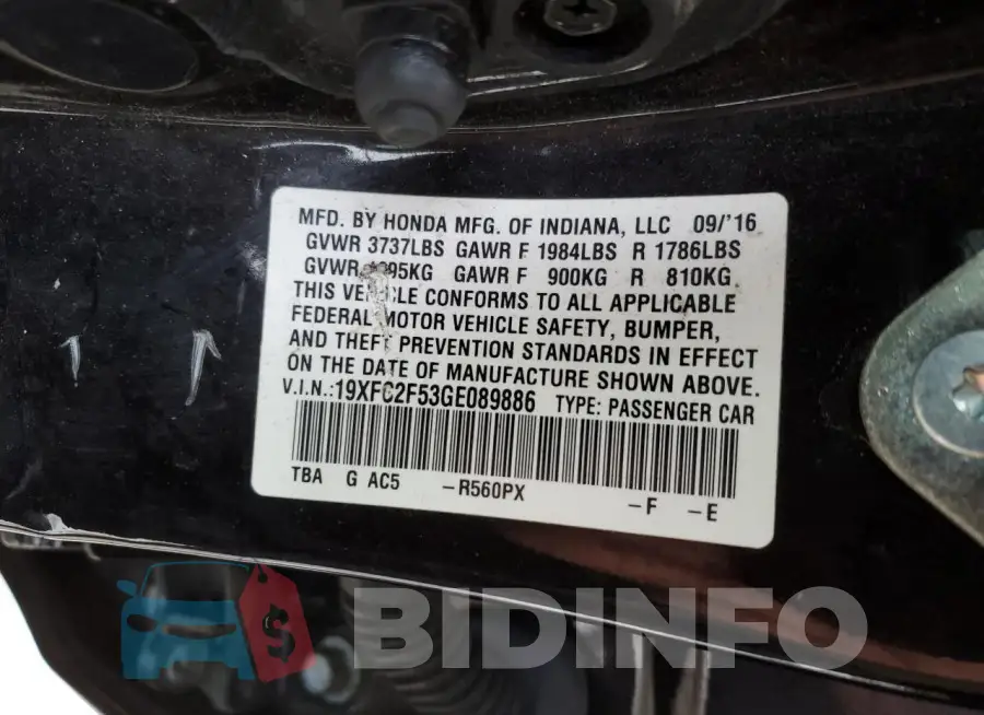 19XFC2F53GE089886 Photo# 12