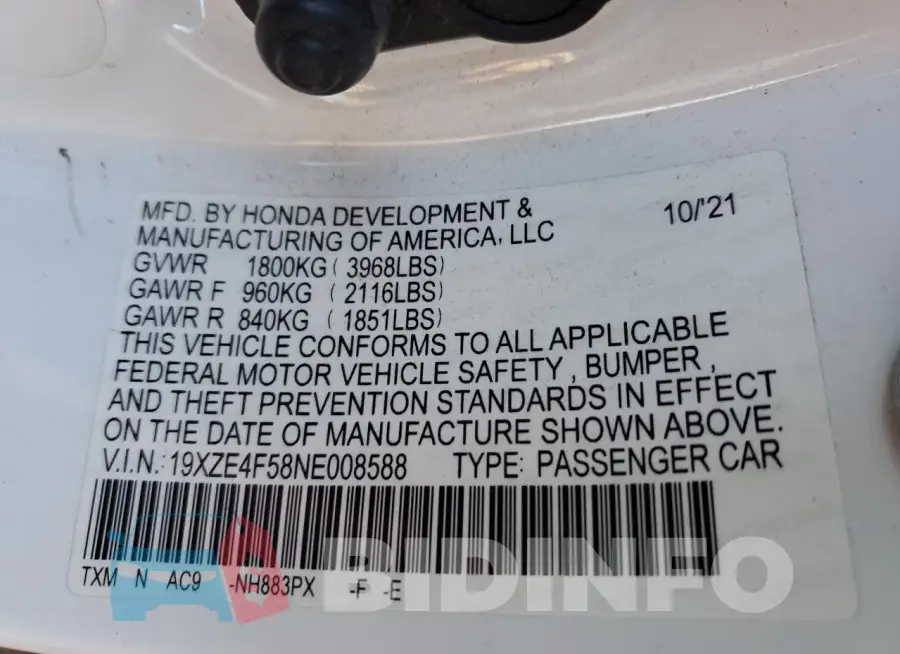 19XZE4F58NE008588 Photo# 13