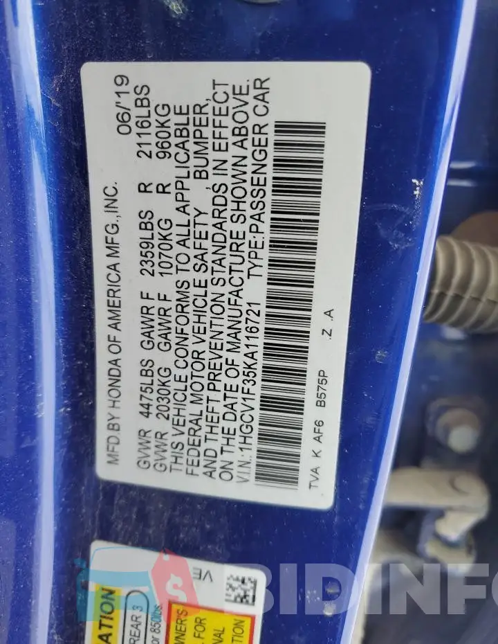 1HGCV1F35KA116721 Photo# 12