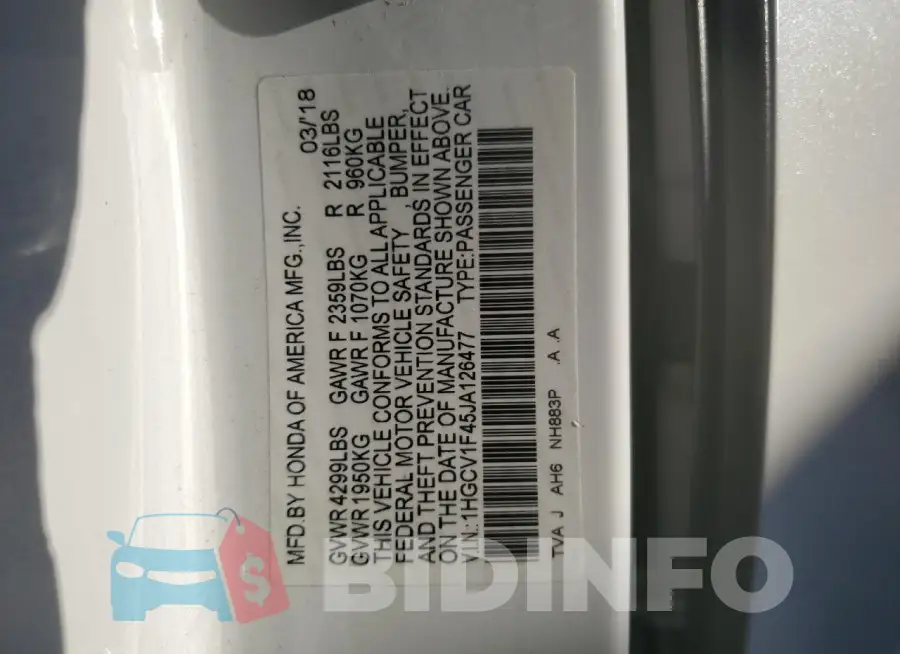 1HGCV1F45JA126477 Photo# 12
