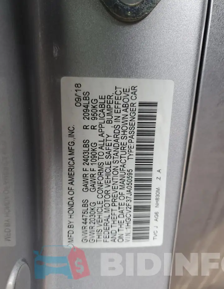 1HGCV2F37JA050595 Photo# 12