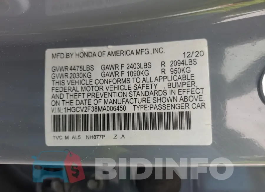 1HGCV2F38MA006450 Photo# 12