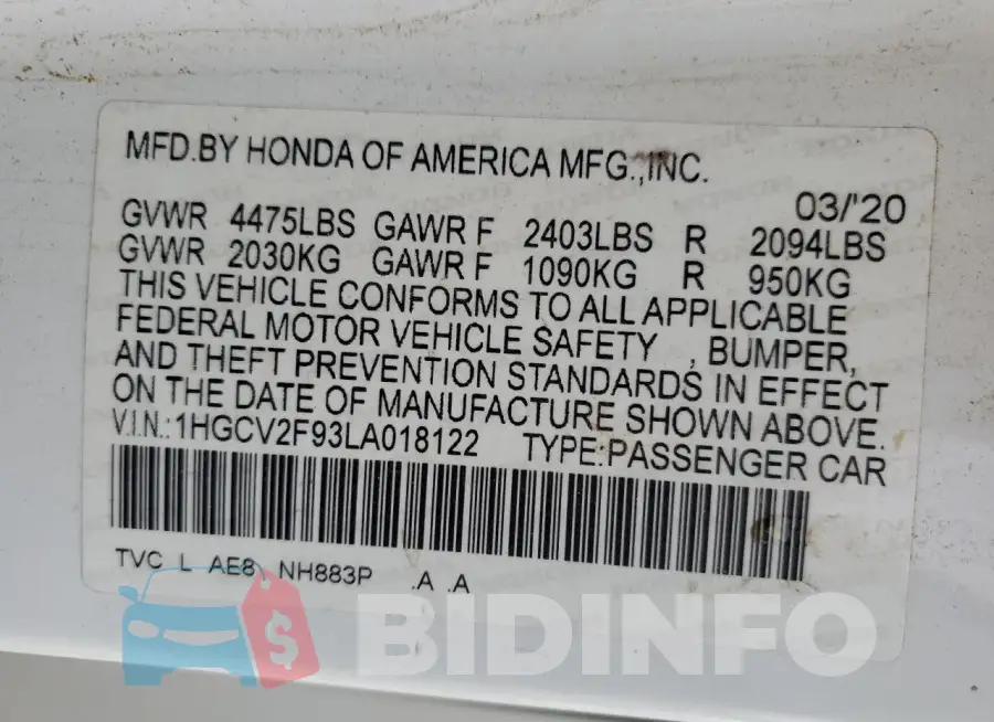 1HGCV2F93LA018122 Photo# 12