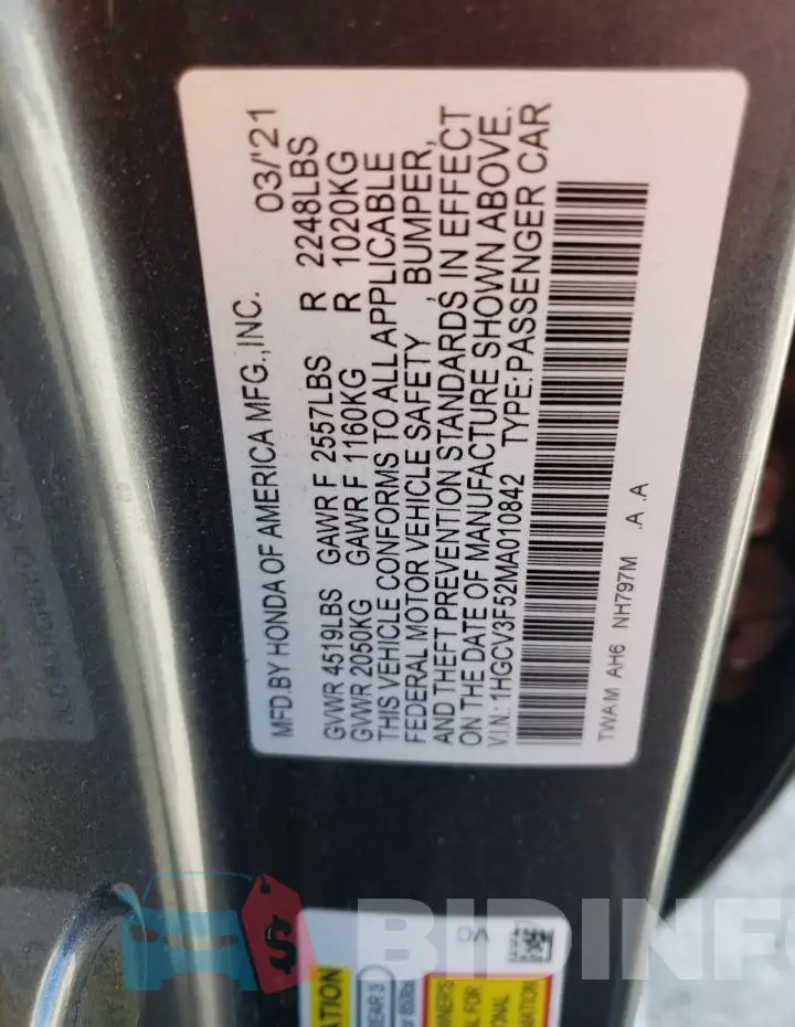 1HGCV3F52MA010842 Photo# 12