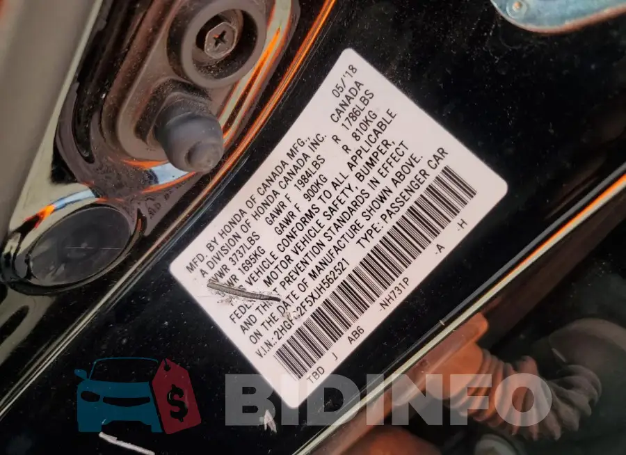 2HGFC2F5XJH562521 Photo# 12