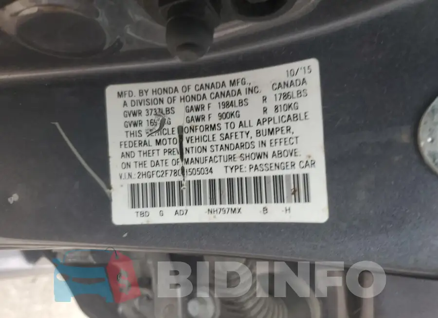 2HGFC2F78GH505034 Photo# 12
