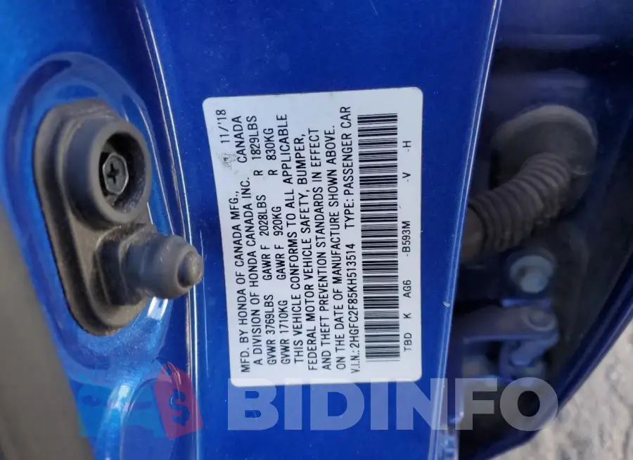 2HGFC2F85KH513514 Photo# 13