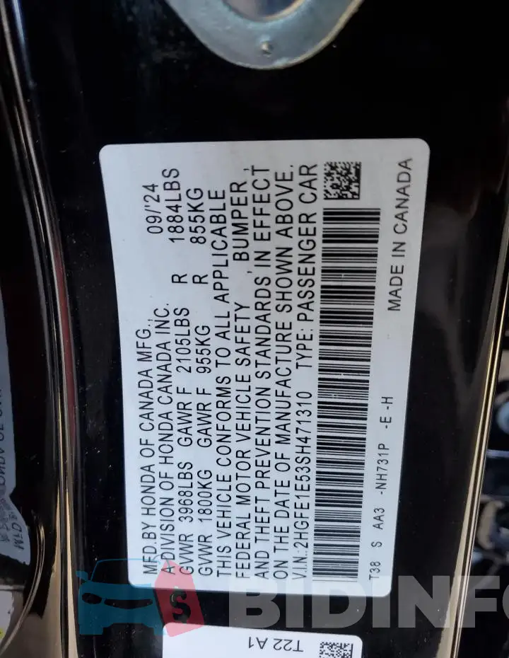 2HGFE1E53SH471310 Photo# 12
