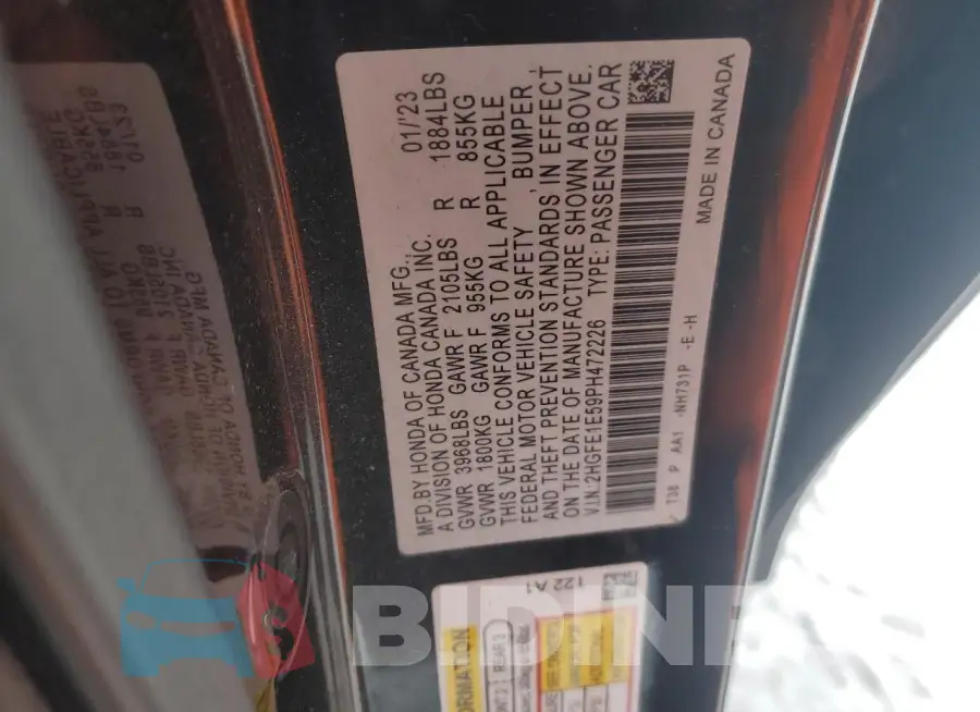2HGFE1E59PH472226 Photo# 12