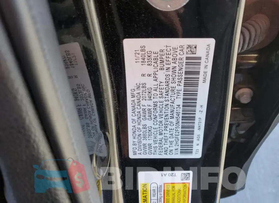 2HGFE2F50NH546134 Photo# 12