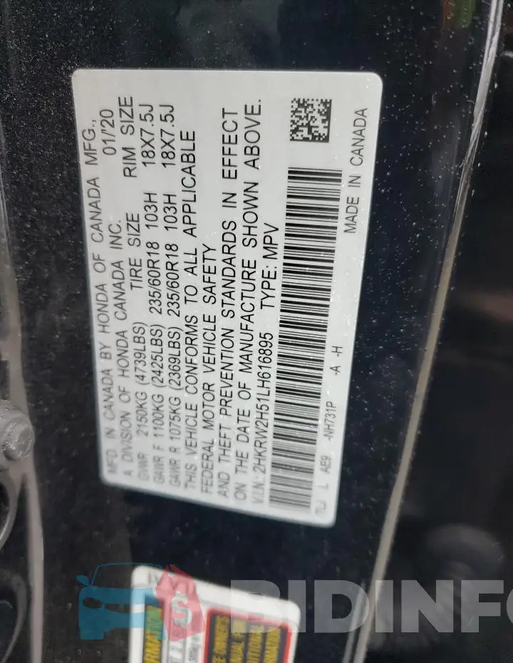2HKRW2H51LH616895 Photo# 13