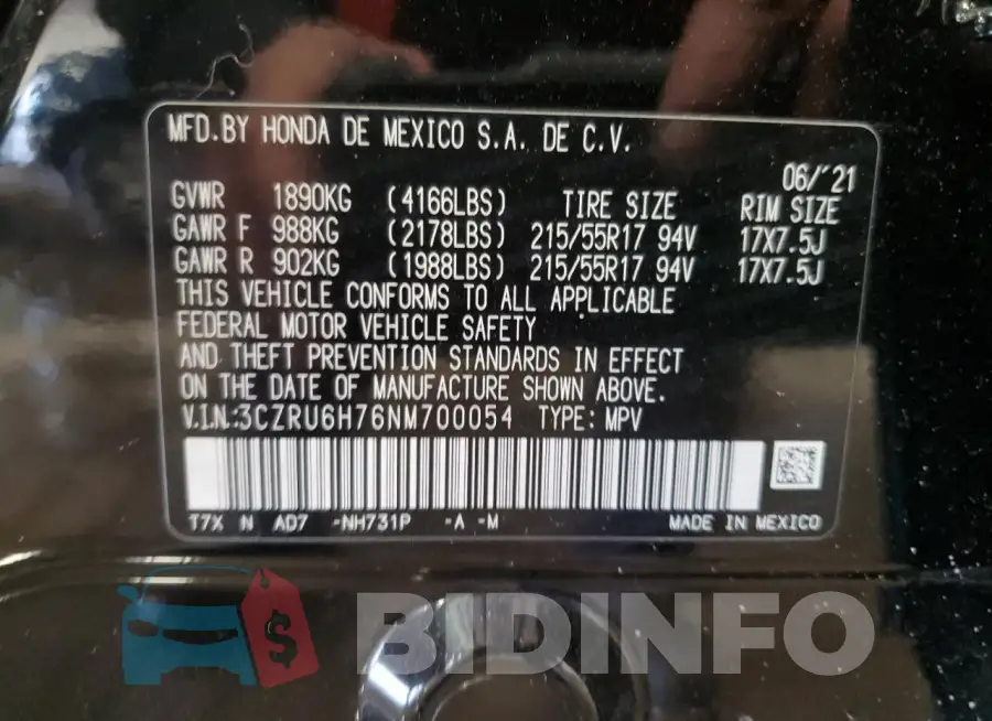 3CZRU6H76NM700054 Photo# 14