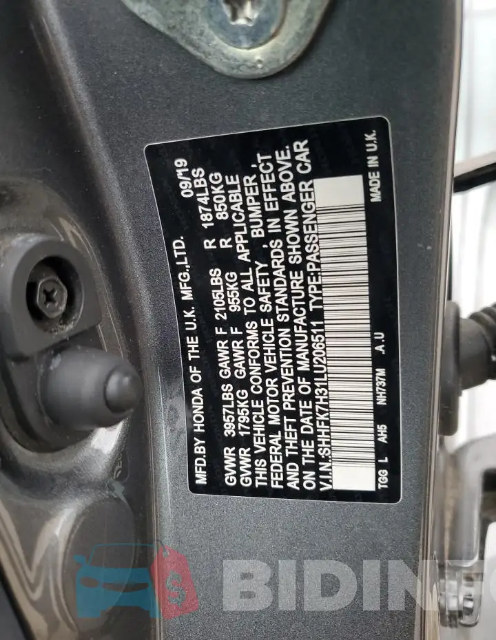 SHHFK7H31LU206511 Photo# 12