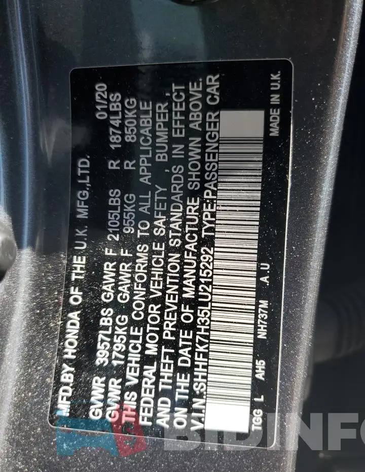 SHHFK7H35LU215292 Photo# 13
