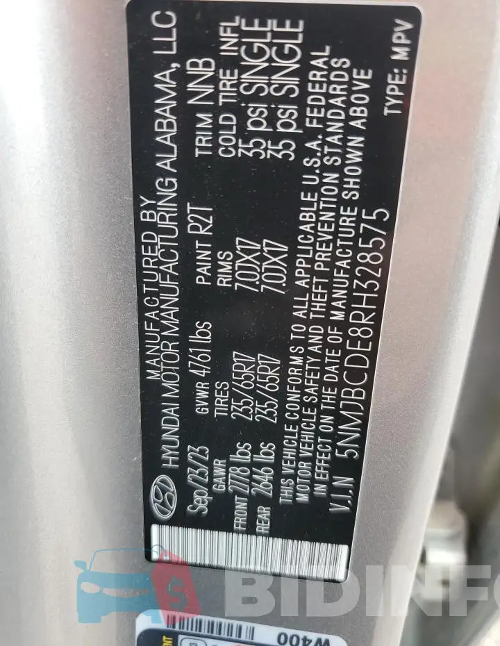 5NMJBCDE8RH328575 Photo# 13
