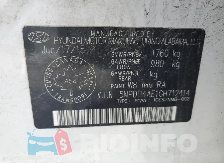 5NPDH4AE1GH712414 Photo# 12