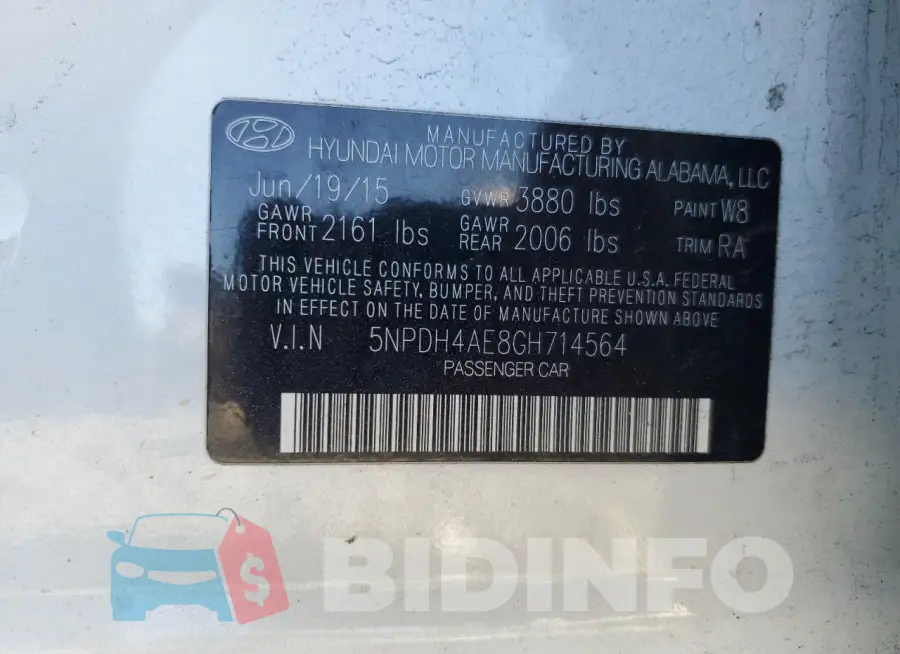 5NPDH4AE8GH714564 Photo# 12