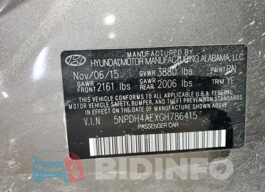 5NPDH4AEXGH786415 Photo# 12