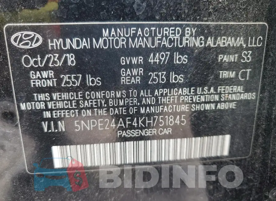 5NPE24AF4KH751845 Photo# 12