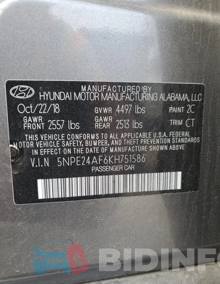 5NPE24AF6KH751586 Photo# 13