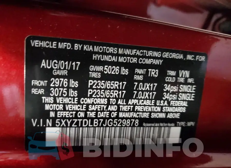 5XYZTDLB7JG529878 Photo# 13