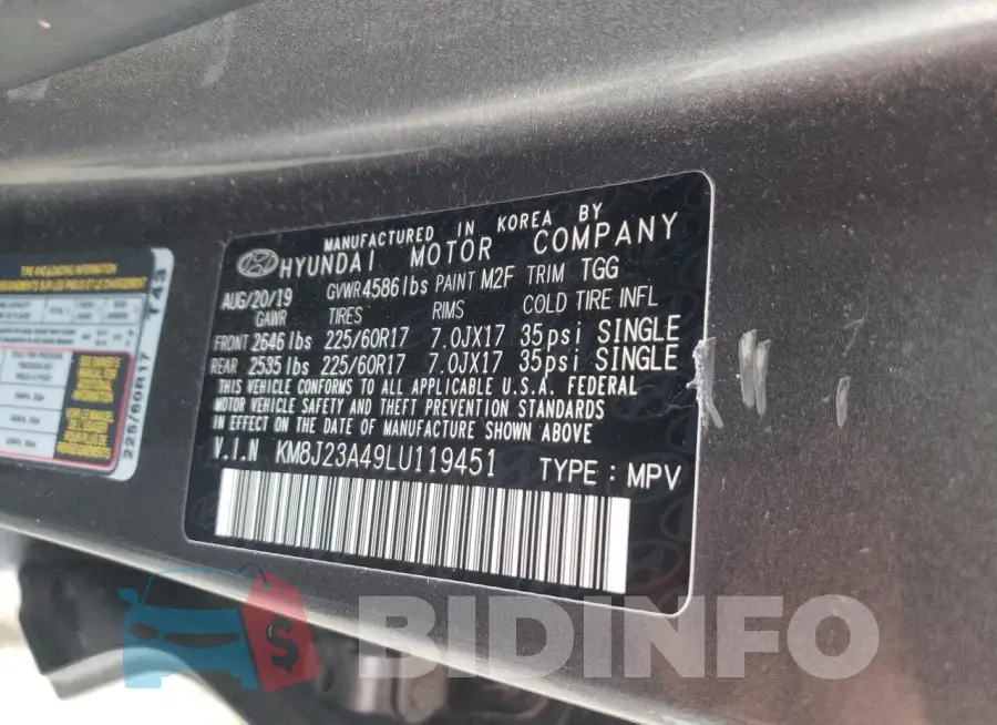 KM8J23A49LU119451 Photo# 12