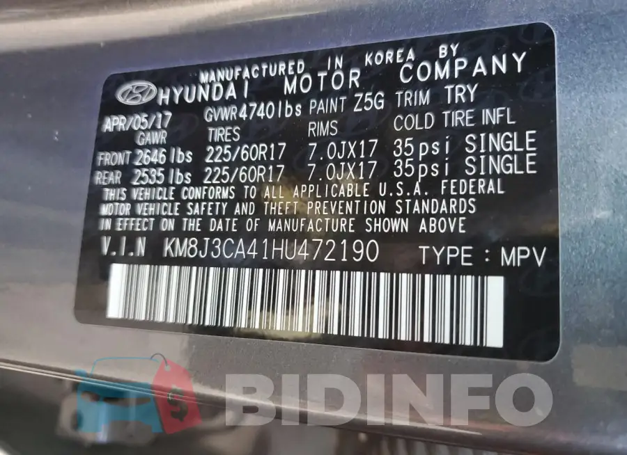 KM8J3CA41HU472190 Photo# 13
