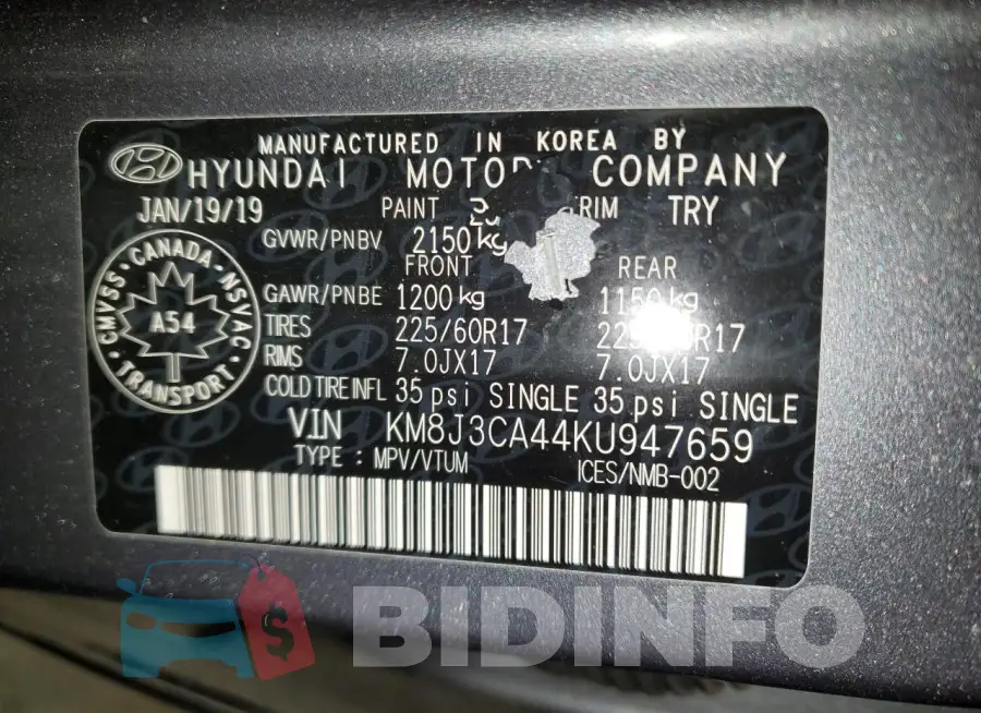 KM8J3CA44KU947659 Photo# 13
