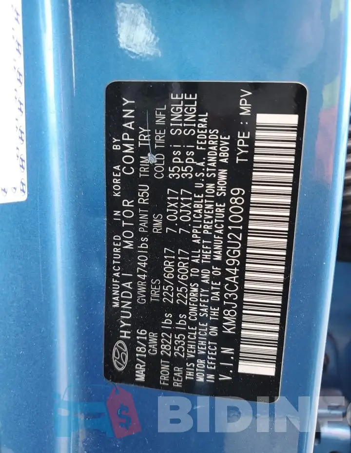 KM8J3CA49GU210089 Photo# 13