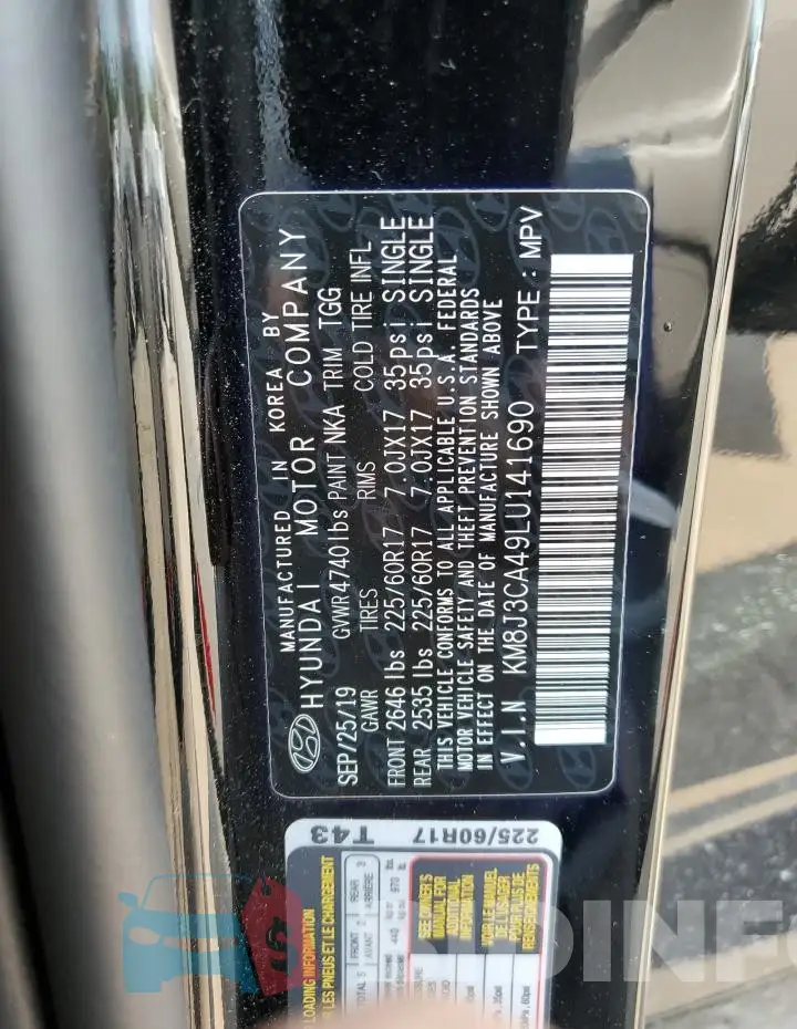 KM8J3CA49LU141690 Photo# 14