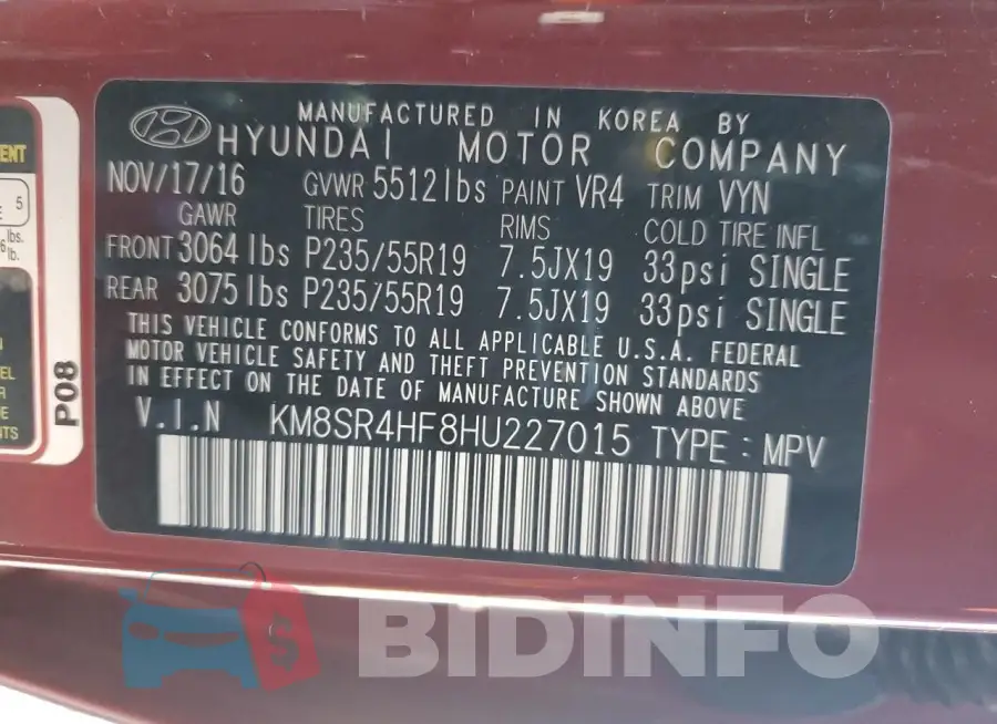KM8SR4HF8HU227015 Photo# 12