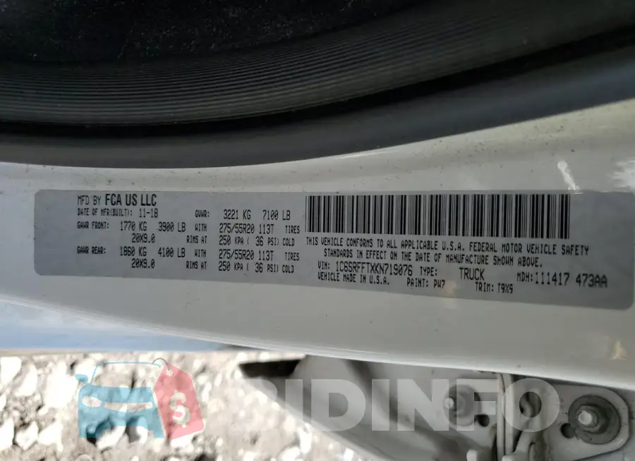 1C6SRFFTXKN719076 Photo# 12