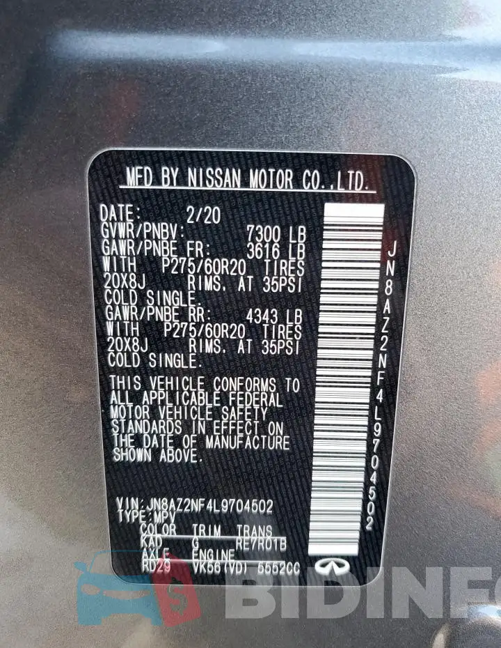 JN8AZ2NF4L9704502 Photo# 13