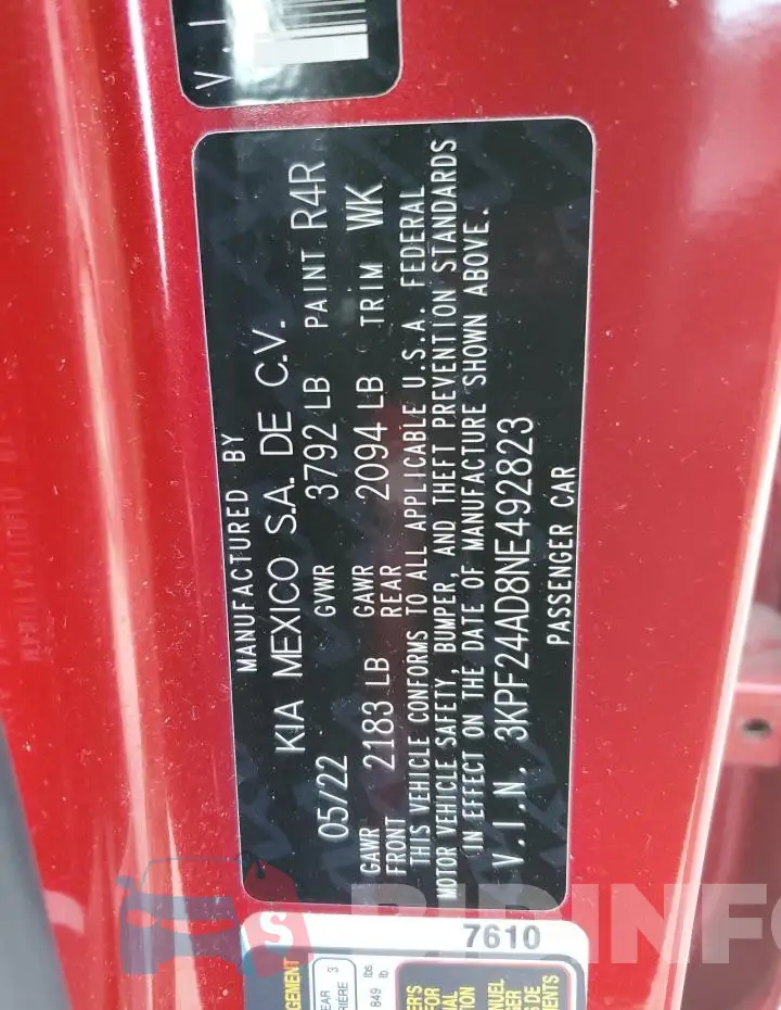 3KPF24AD8NE492823 Photo# 13