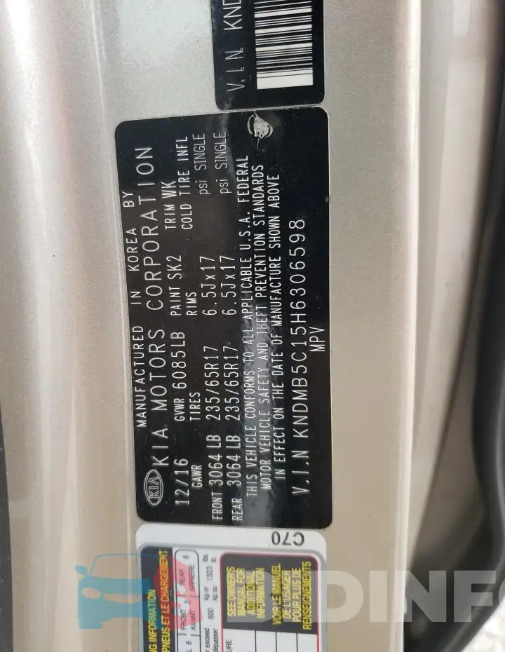 KNDMB5C15H6306598 Photo# 13