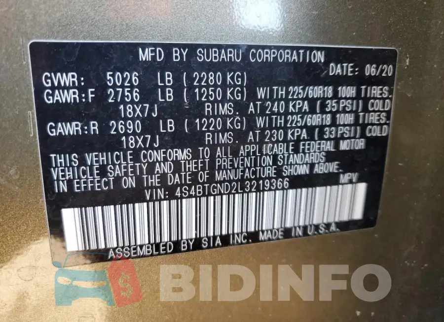 4S4BTGND2L3219366 Photo# 14