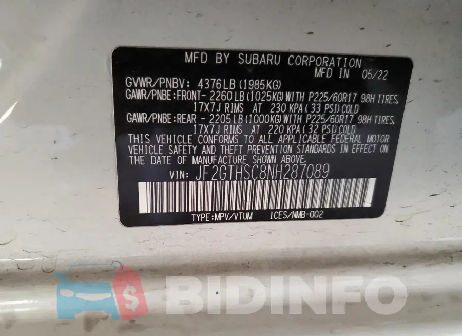 JF2GTHSC8NH287089 Photo# 12