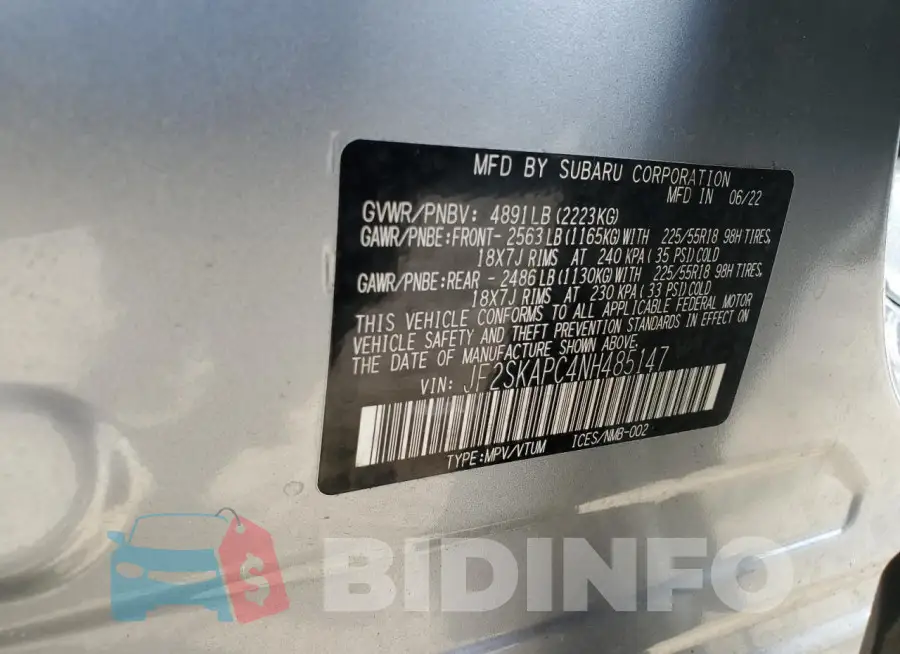 JF2SKAPC4NH485147 Photo# 14